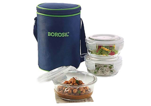 Borosil Glass Lunch Box Set of 3 (400 ml) Microwave Safe Office Tiffin